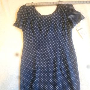 Women's Sz 14 Navy and White polka dot shift dress NWT